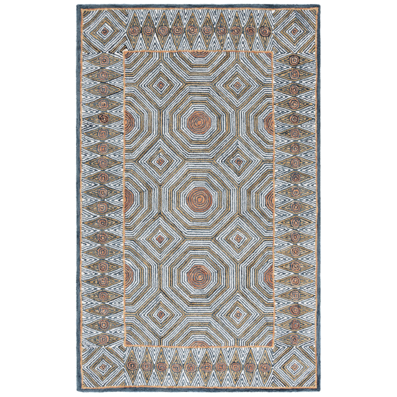 Laine touffetée à la main Micro-Loop 638; Tapis en coton avec motif géométrique en latex, Rectangle 9 pi x 12 pi