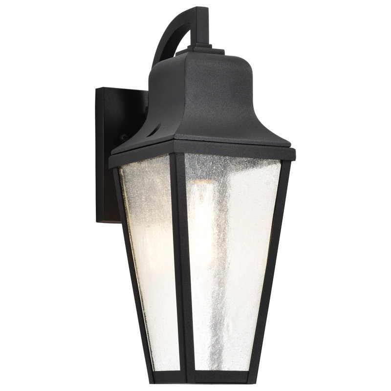 Eukleides - 1 Light Large Wall Lantern - Matte Black with Clear Seeded Glass, 16.75" H x 6.13" W x 9" D