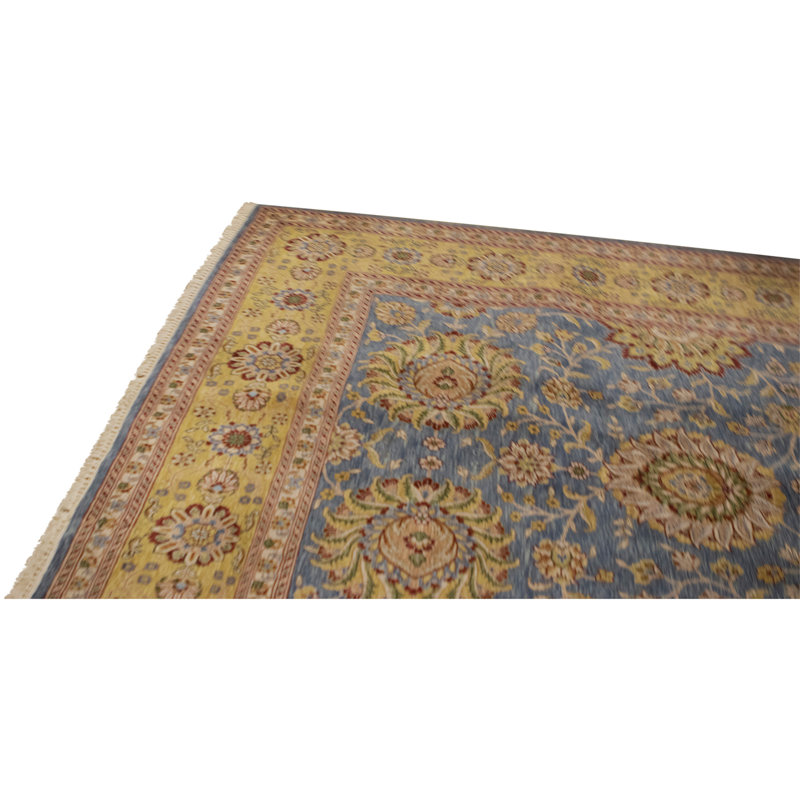 Hand Knotted Wool Oriental Area Rug in Blue And Gold