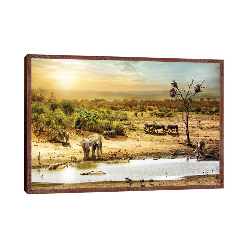 South African Safari Wildlife Fantasy Scene II by Susan Schmitz - Print on Canvas, 66.04cm H x 101.6cm W x 3.81cm D