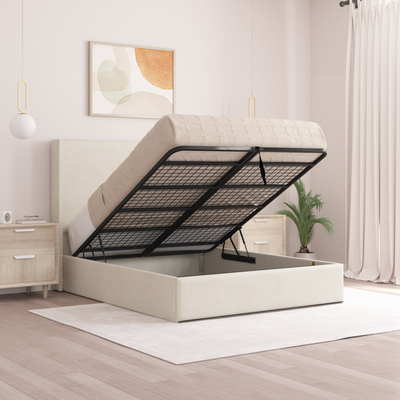 Boiko Upholstered Ottoman Storage Bed, Cream, Double (4'6)