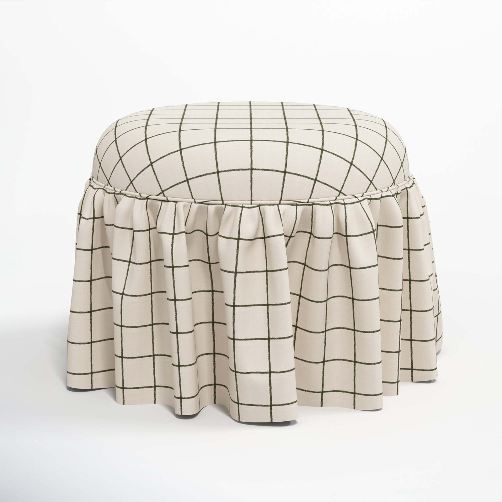 Jebb Upholstered Ottoman, Line Tattersall Green
