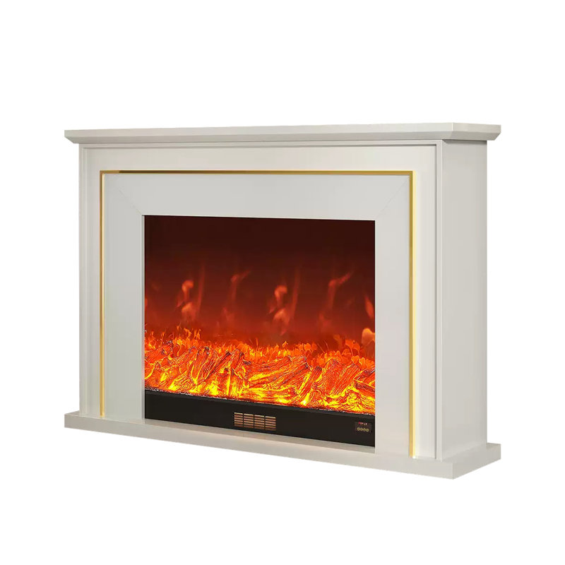 White Solid Wood Electric Fireplace, White, 39.37" H x 47.24" W x 12.6" D
