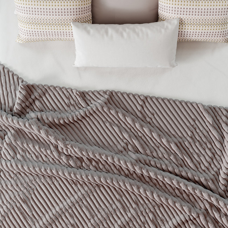 2 pièces de couverture en molleton, couvertures douces et chaudes en jacquard nervuré 3D, Grand lit, Beige