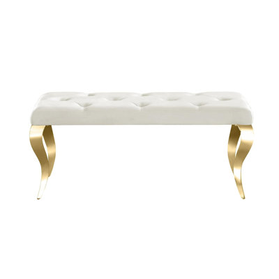 Beige Velvet Bench With Gold Cabriole Legs