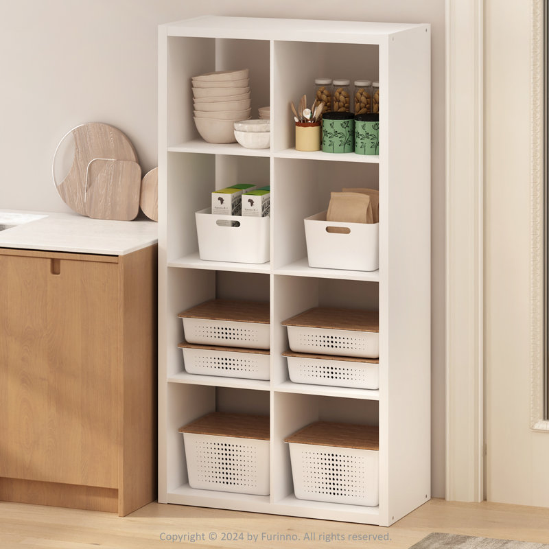 Rangement de cuisine à 8 cubes Minni, étagère de boulanger, buffet Buffet, chêne foncé Minni, Blanc