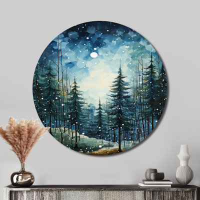Winter Snowy Evergreen I - Paysages ronds, art en métal