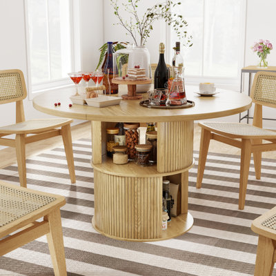 Table de salle à manger 47,2 "pour 4 personnes, table de ferme en bois avec base de rangement en bois à 2 couches