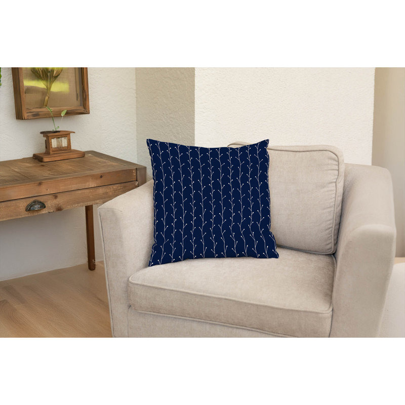 Coussin décoratif Vine Branch, Carré 20 po, Floral bleu marine profond