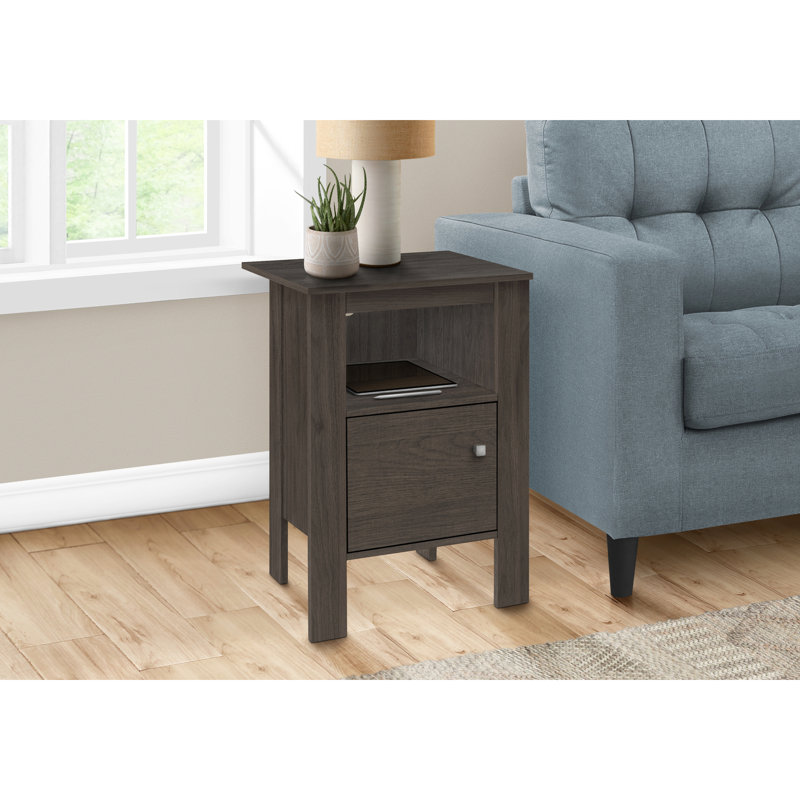 Table d'appoint en stratifié brun pour chambre à coucher - avec protecteurs de plancher et espace de rangement Modern Homes