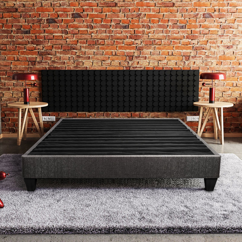 Base de lit simple gris foncé - plateforme rembourrée déformée de style moderne