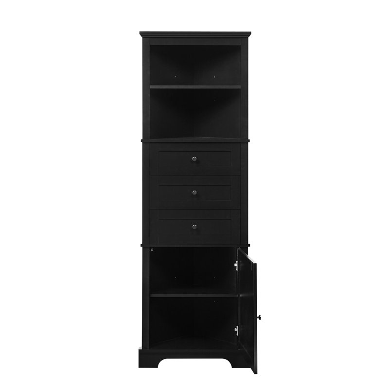 Black Triangle Cabinet For Daily Life - 3 Drawers, Adjustable Shelves , Water-, Metal Handles Storage With Durability Elegant
