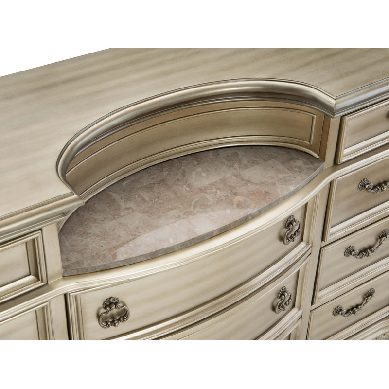 1pc Luxury Dresser with 11 Drawers Genuine Marble Insert Traditional Bedroom Furniture