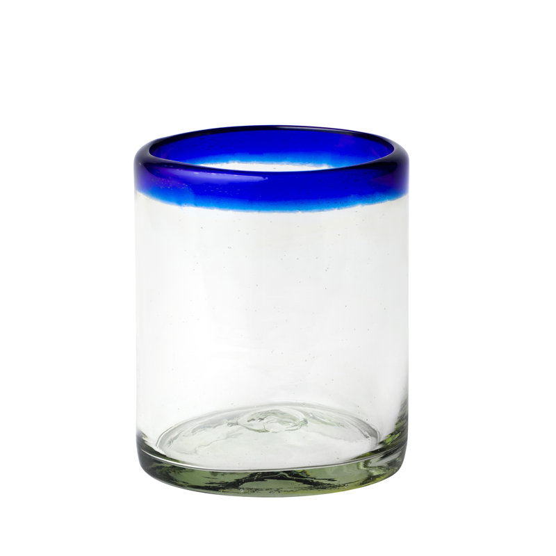 Verre mexicain soufflé à la main Aqua Edge Hiball, ensemble de 6, Verre à vin, Turquoise