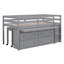 Lit mezzanine simple avec bureau d'écriture rétractable et 4 tiroirs, lit mezzanine en bois avec bureau portatif latéral et tablettes, gris-971826905-971826904