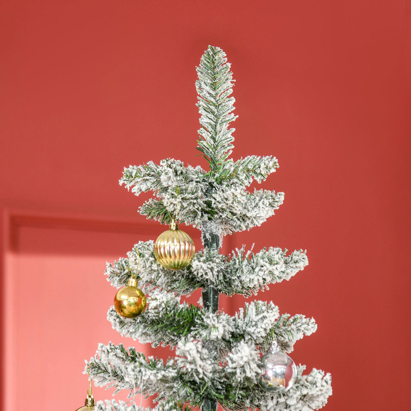 Christmas Tree 7.5ft Snow Flocked, Slim Pine With 668 Tips, Stable Base Sitting, Auto Untie Out , Unwarp