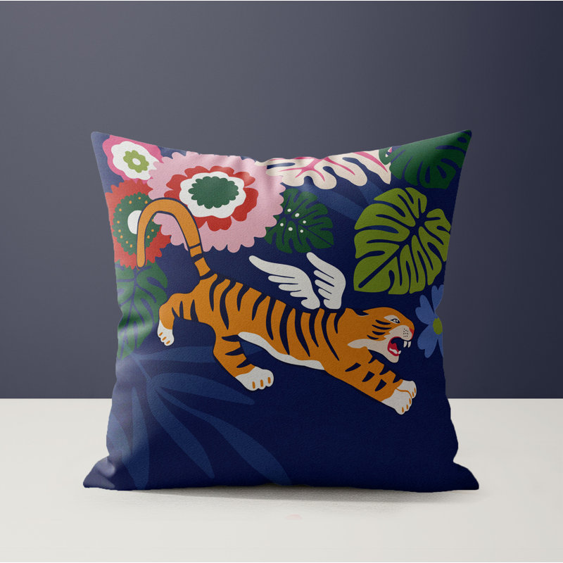 Coussin en microsuède Thiago, Carré 16 po, Navy Blue/Red/Pink/Green/Orange