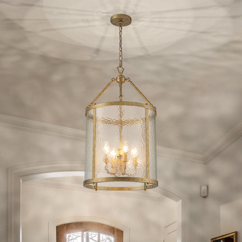 Qudarius 4-Light Dimmable Iron Drum Chandelier, Gold
