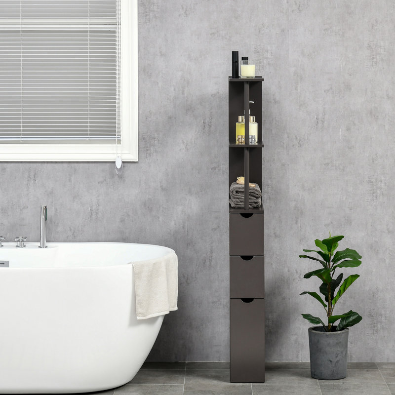 Tayjon Free-Standing Bathroom Cabinet, Slim Bathroom Cabinet, Storage Cabient, Brown