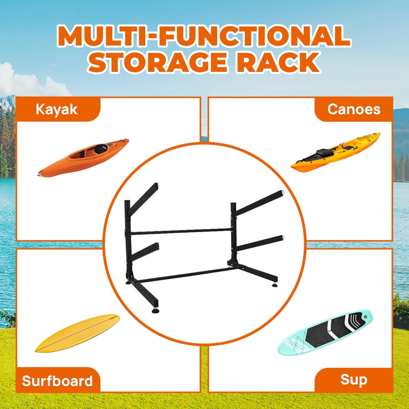 Support de rangement autoportant pour kayaks - Organisateur vertical à 2/3/4 niveaux pour kayaks, canoës et planches à pagaie, support intérieur / extérieur robuste avec rembourrage en mousse protectrice