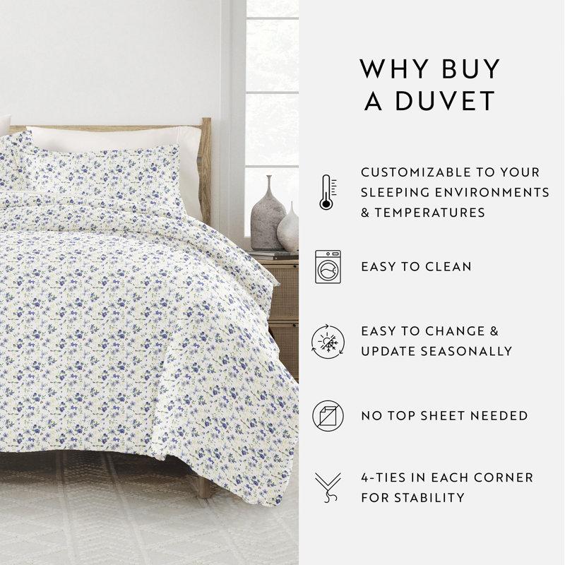 Ensemble de housse de couette à motif floral doux et traditionnel, Bleu clair