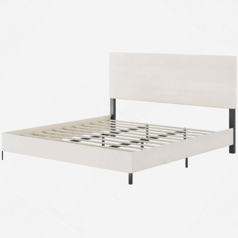 Lit plateforme tapissier avec tête de lit haute, conceptions minimalistes en chenille de qualité supérieure, style simple rétro sans sommier, assemblage facile