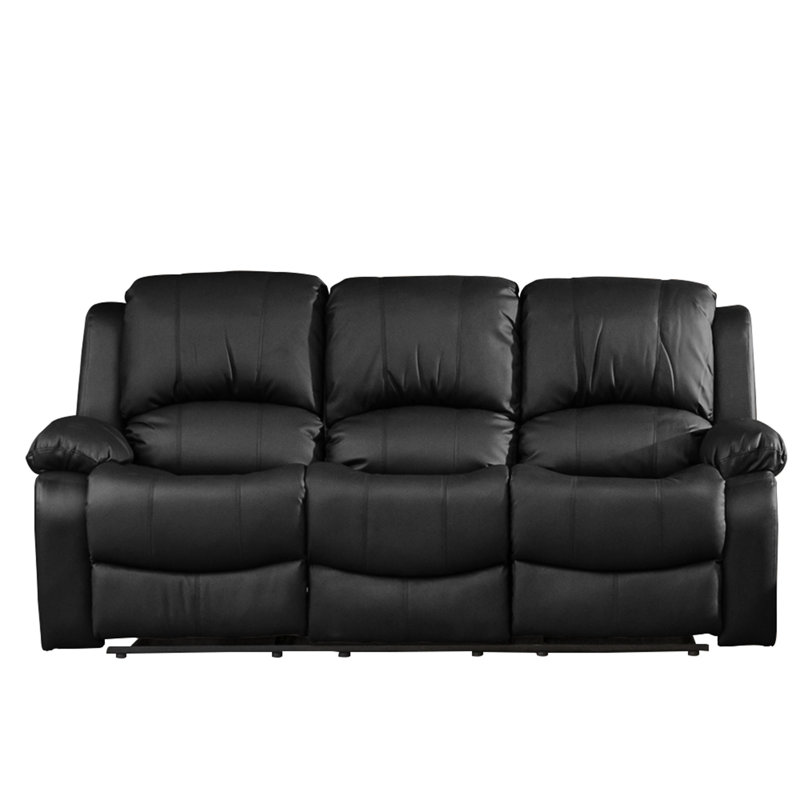 Manervia 3 Seater Faux Leather Reclining Sofa, Black