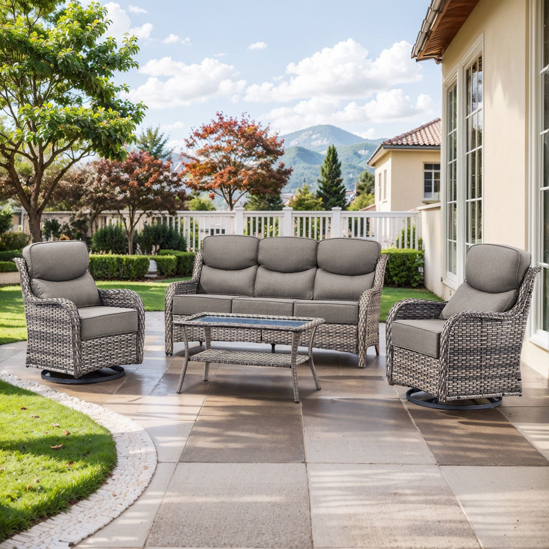 Ensemble de conversation de patio en osier pour 5 personnes avec chaises pivotantes et coussins de 6 po d'épaisseur Wickes Haven