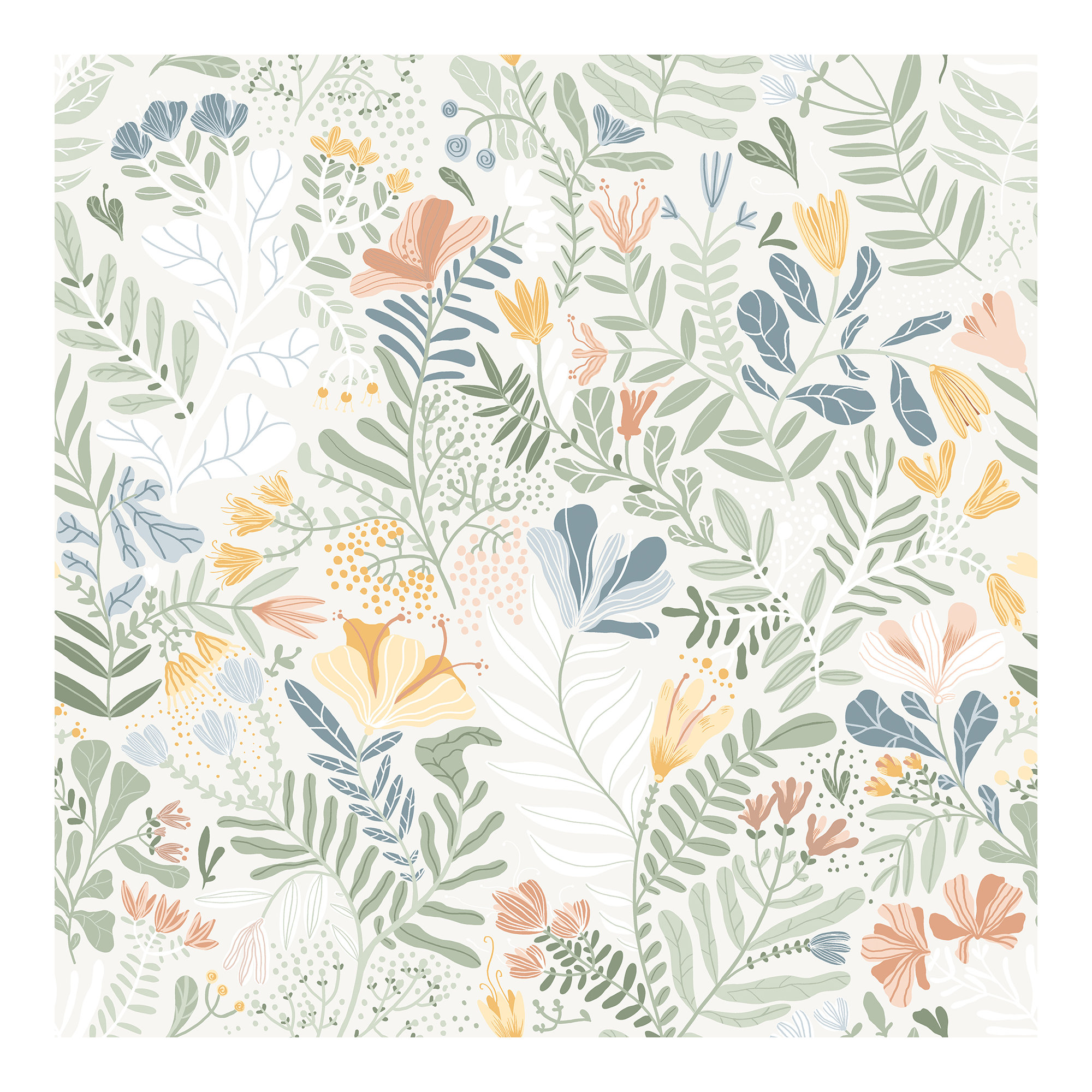 Kathryn Wallpaper, Cream/Orange/Green