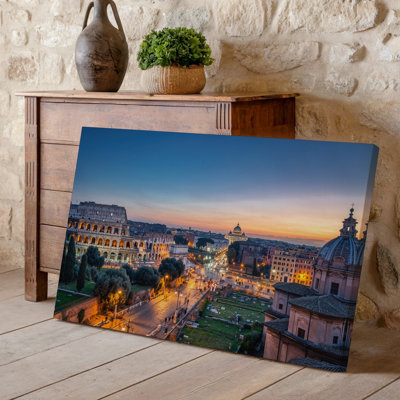 Canvas A Breathtaking Aerial View Of The Colosseum In Rome At Wall Art Twilight Its Ancient Stone Structure Illuminated By Warm Orange Canvas Wall Art