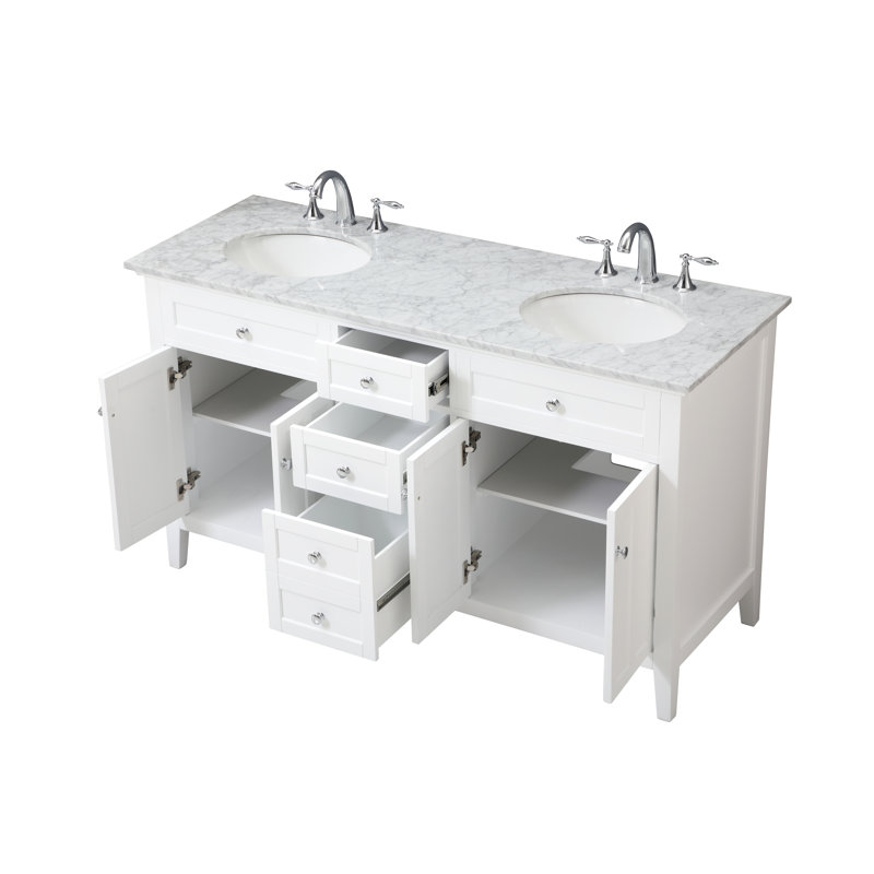 Ensemble de meuble-lavabo double 60 po Ain, Blanc, Blanc de Carrare