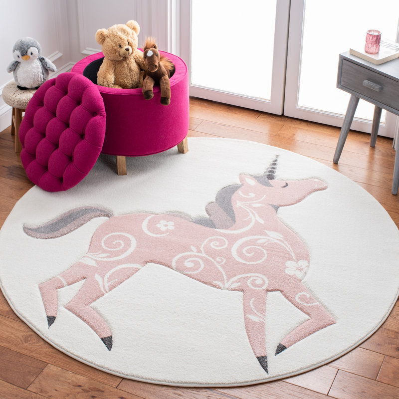 Alcorn Ivory/Grey/Pink Area Rug, Round 6'7"