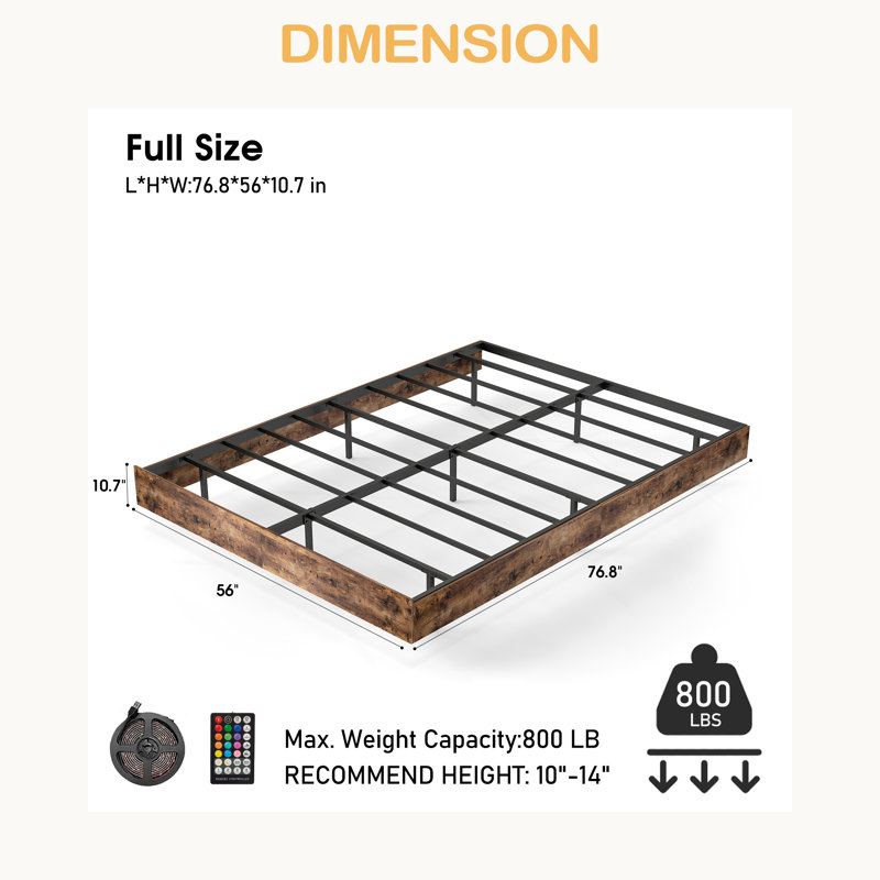 Floating Bed Frame With LED Lights, Full