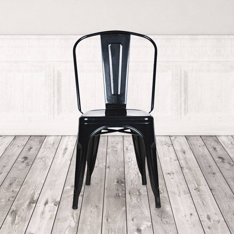 Chaise d'appoint empilable à dossier en lattes de métal, Noir