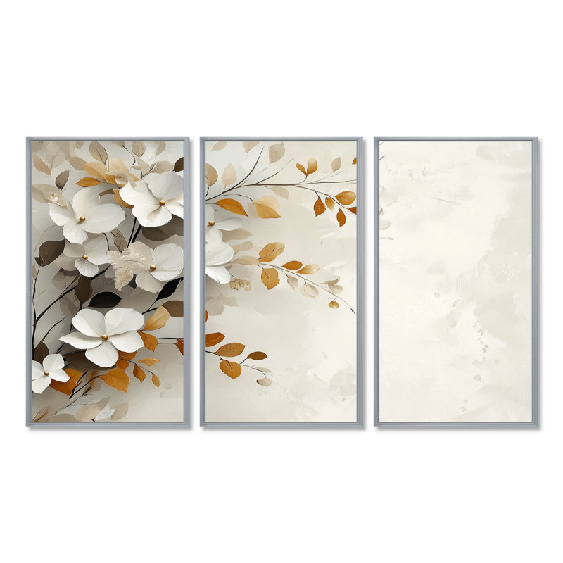Ensemble de salon art mural cerisiers en fleurs gris brun et cerisiers en fleurs II, H 40 po x l 60 po x P 1 po