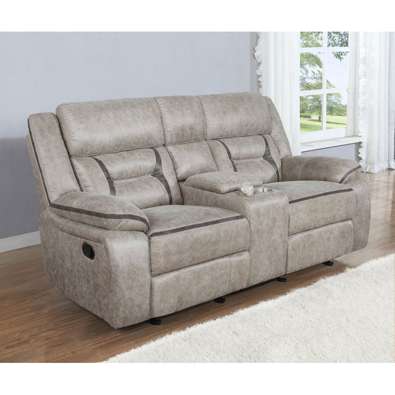 Juwan Upholstered Motion Reclining Loveseat Taupe, Taupe Faux leather