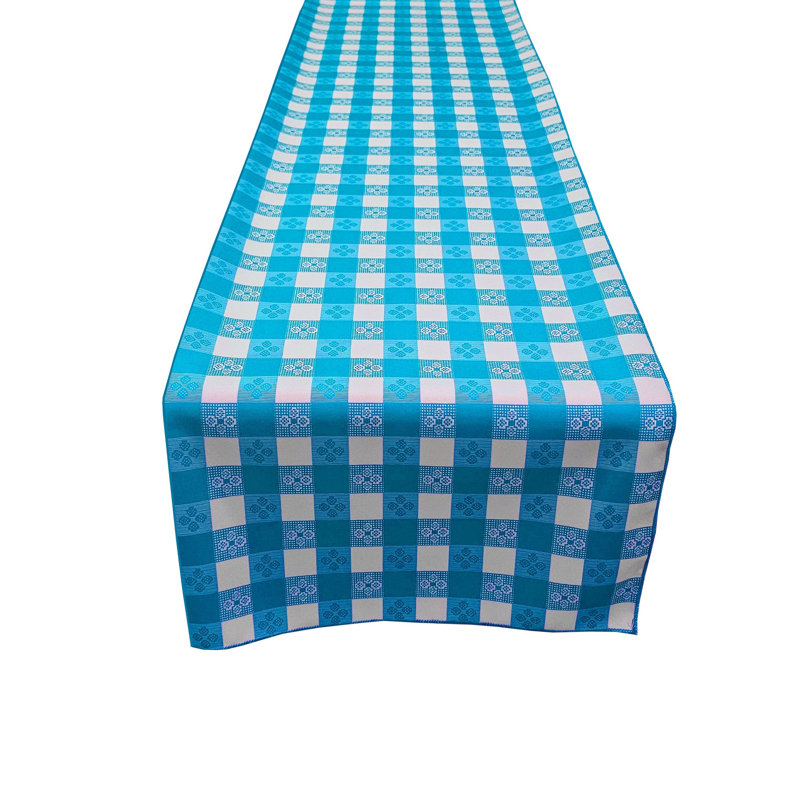Poplin Tavern Gingham Checkered Polyester Table Runner, 144" L x 12" W, Turquoise