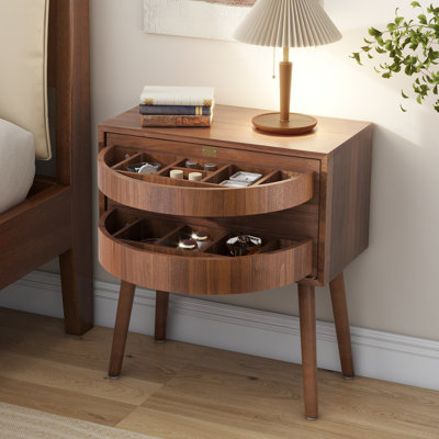 Rotating Hidden Compartment Nightstands, Mid Century Modern Concealment Furniture, Rattan Bed Side Table, Compartment End Table With Wood Legs, Bedside Tables For Bedroom, Living Room
