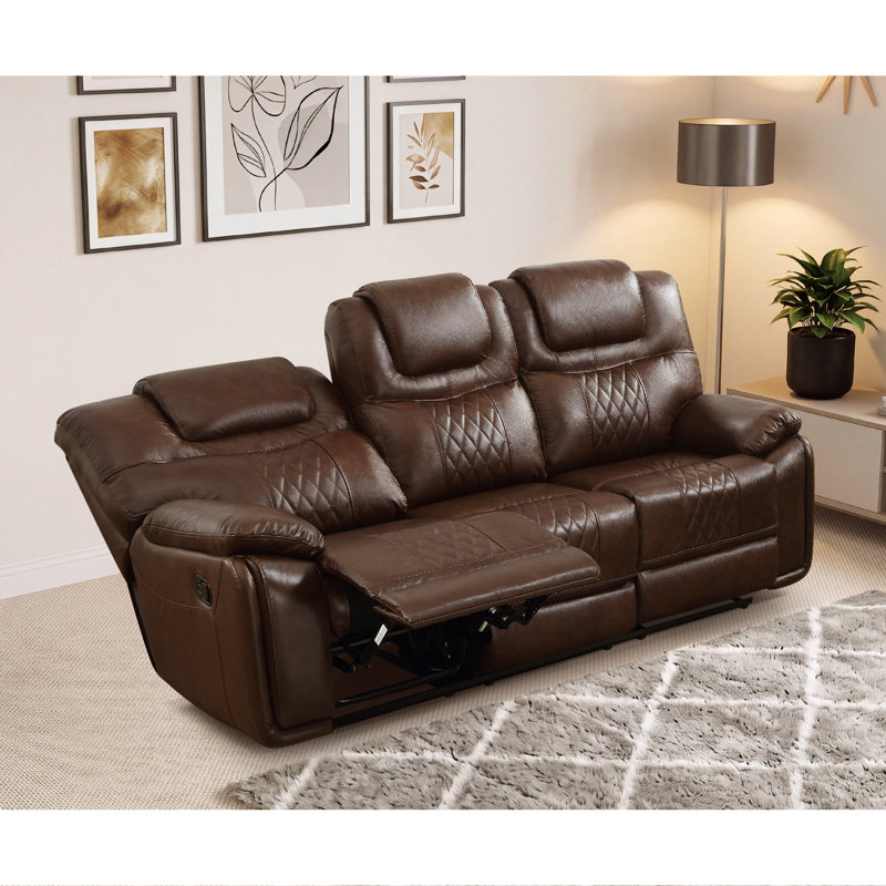 Canapé classique en cuir de 88 pouces avec inclinaison manuelle et 3 places assises, Cuir véritable espresso