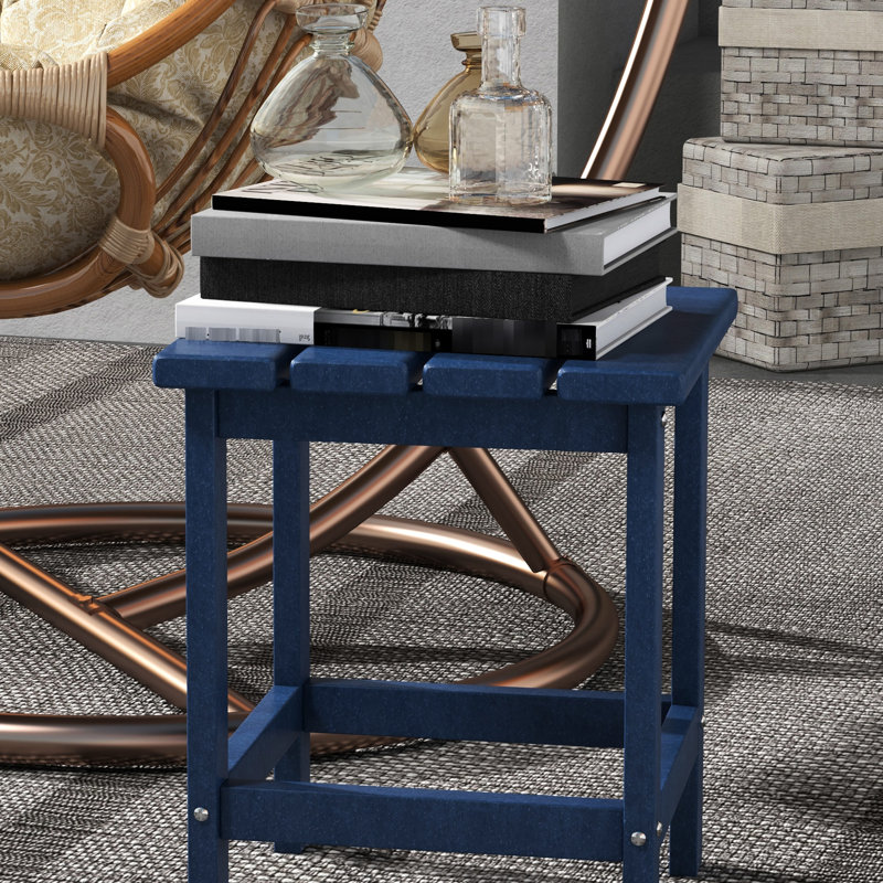 15" Porch Table - Blue Square Patio End For Pool, Balcony Weather , 110 Lbs Capacity Side Table, Outdoor Porch,