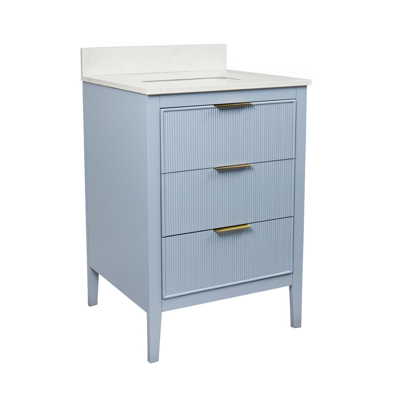 Meuble-lavabo Evelyn, Bleu poudre / or, 24"