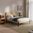 Nesto Modern Queen Bed Frame With Geometric Headboard & Black Matte Metal Legs, Premium Solid Wood Platform Bed Frame, Wood Slat Support, No Box Spring Needed-51473273-51473269