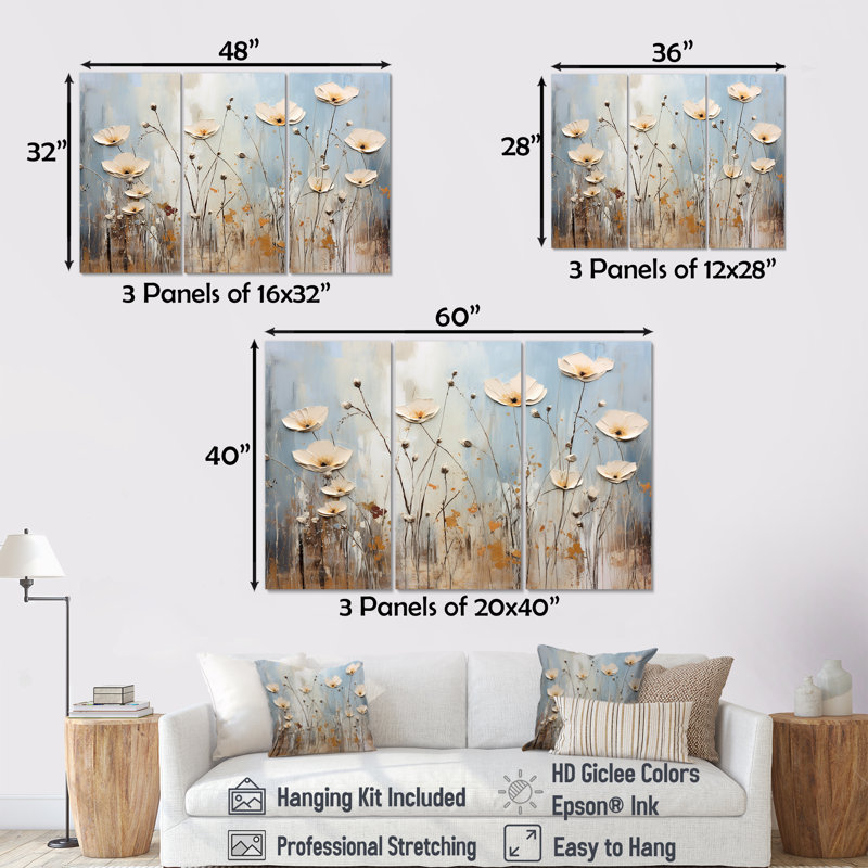 «Wildflowers Botanical Beauty V - Wildflowers», ensemble de reproduction d'art mural, Toile tendue
