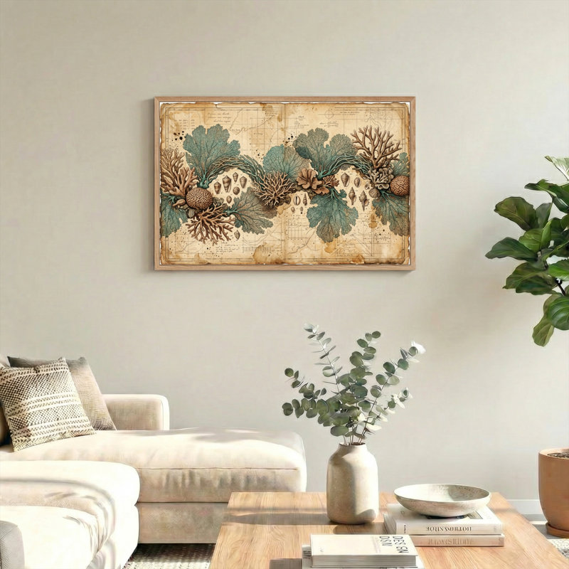 Ensemble de 1 tableau sur toile représentant une carte botanique, 18"H x 24"W, Natural