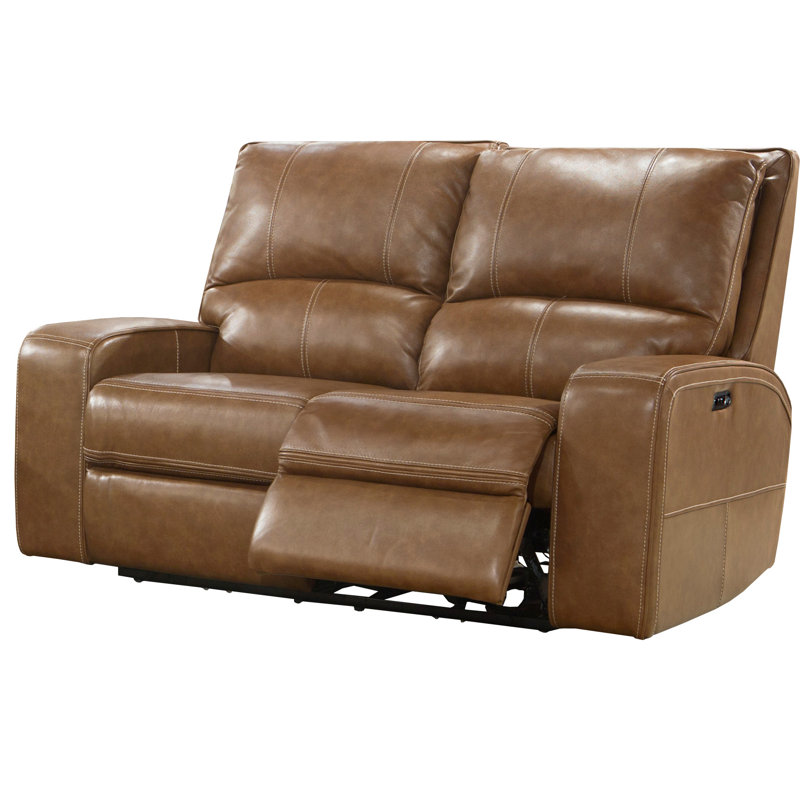Mikey 64" Square Arm Power Reclining Loveseat, Brown Leather Match