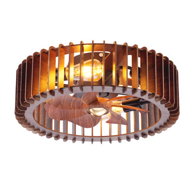 Ventilateur de plafond en bois avec éclairage intégré, 50 cm (19,69 pouces), profil bas, montage encastré, télécommande, pales réversibles, culot E26, style ferme, idéal pour chambre ou salon.