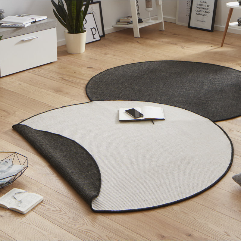 Uni Miami Flatweave Black Rug, Round 200cm