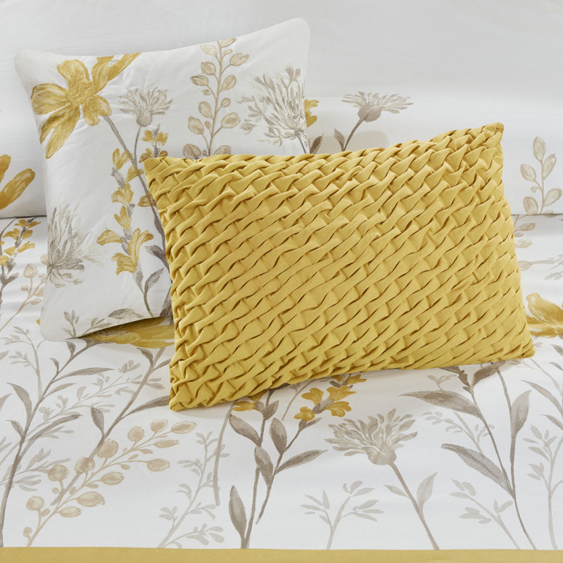 Meadow Cotton Sateen Comforter Set, Queen Comforter + 2 Shams + 2 Throw Pillows