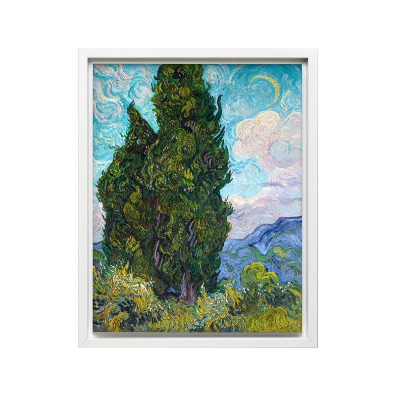 Van Gogh - Cyprès, Canevas, Encadrement blanc, H 16 po x l 20 po