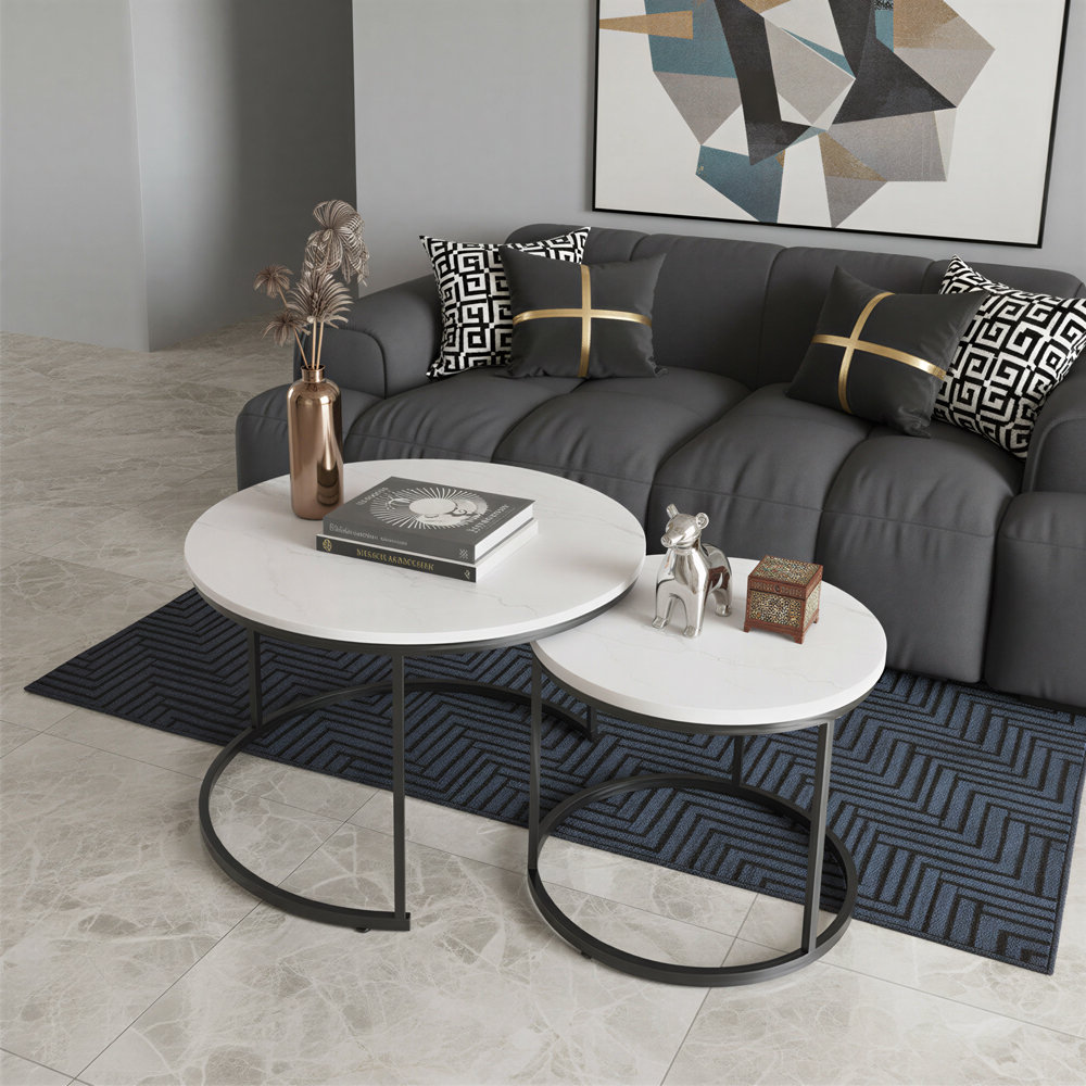 Latitude Run® Set Of 2 Nesting Coffee Tables With Metal Frame And Wood ...